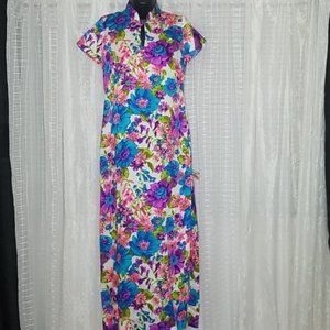 Vintage 60's 70's Liberty House Hawaii Tropical Floral Print Cheongsam Dress